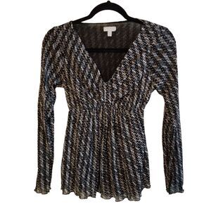A Pea in the Pod Womens Sz M Black Geometric Long Sleeve Maternity Blouse